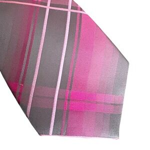 Arrow USA 1851 Men's Silk Tie Gray‎ Pink Plaid Necktie 60" x 3" Classic Business